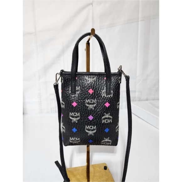 Authentic MCM Leather Color Splash Logo Mini Crossbody Bag Black - Picture 5 of 15